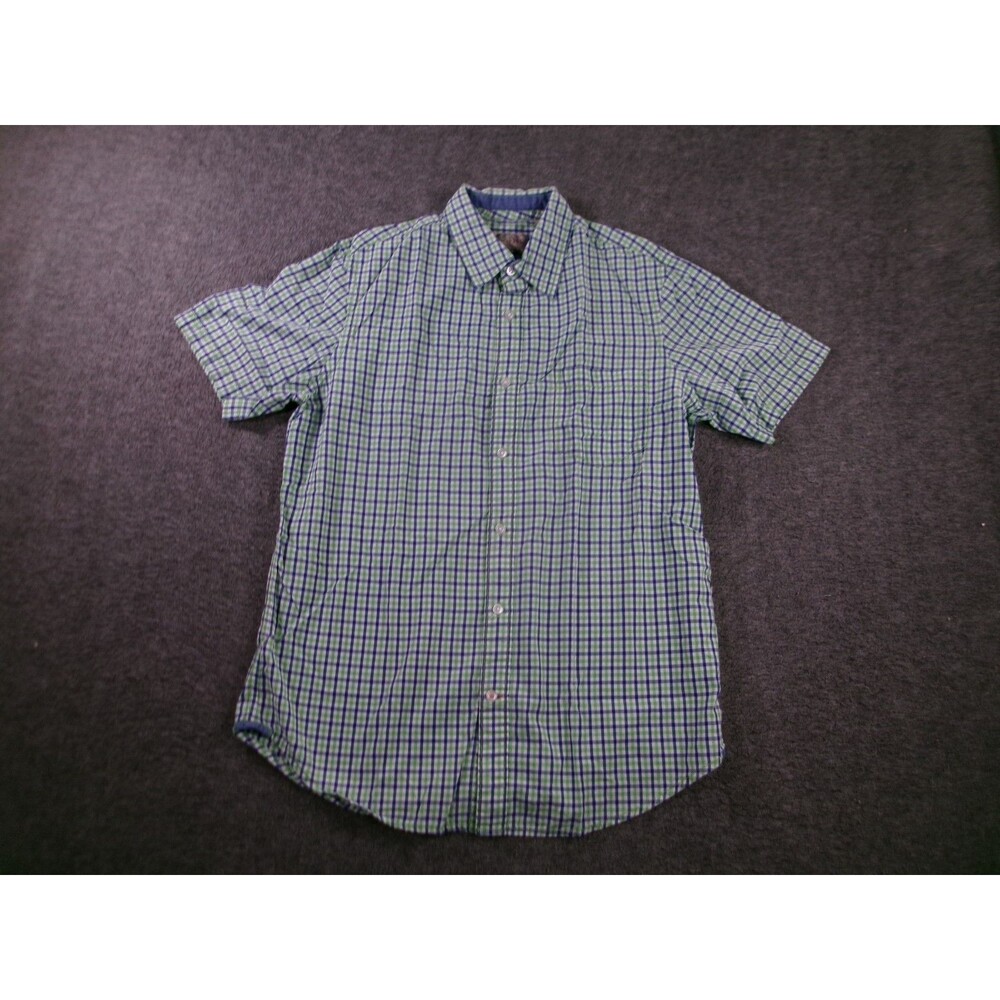 Article 365 Shirt Men Medium Green Plaid Work Short Sleeve Outdoor Causal Button